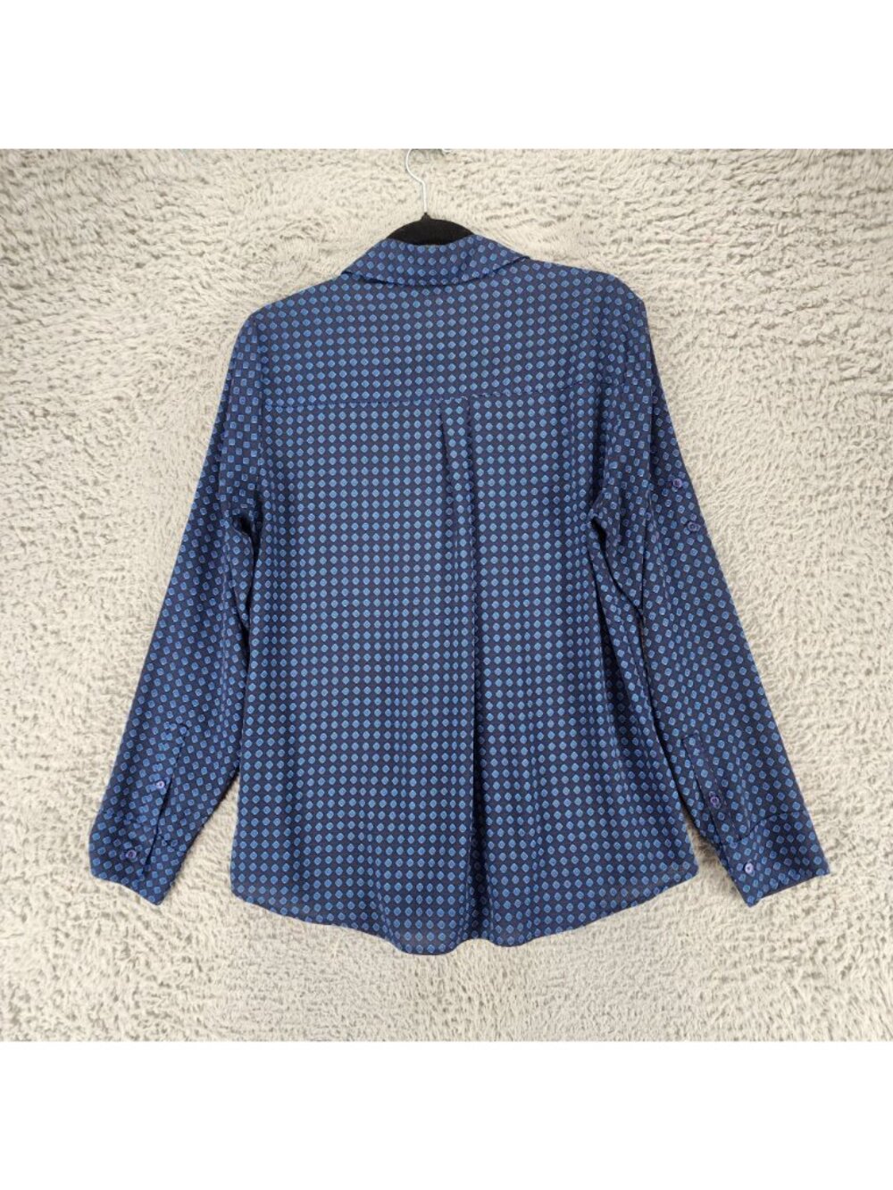 Express Womens Large Blue Diamond Print Long Sleeve Button Up - Picture 10 of 11